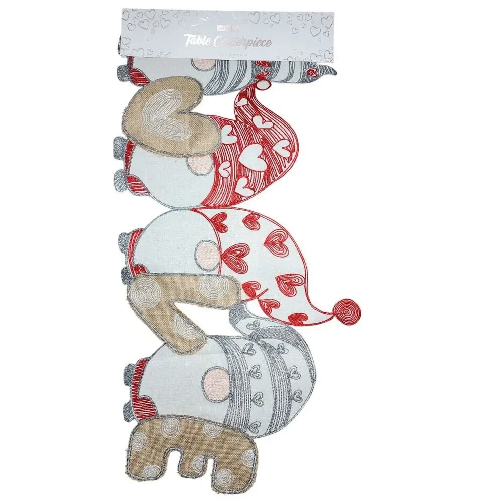 Envogue Gnome‎ Themed LOVE Table Runner Cutwork Design 16x36in